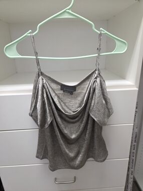 Anthropologie Silver Metallic Draped Cowl Camisole